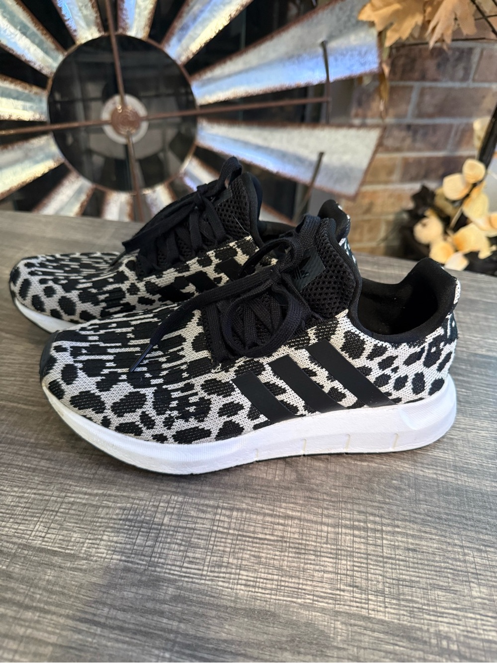 adidas Kids Black & White Leopard Print Sneakers
